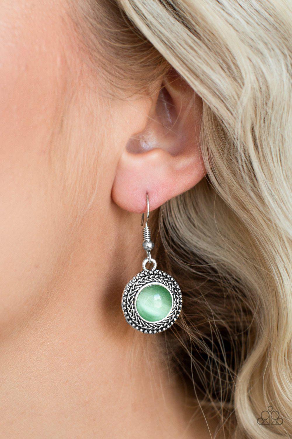 Time To Glow Up Green Moonstone Earrings - Paparazzi Accessories-CarasShop.com - $5 Jewelry by Cara Jewels