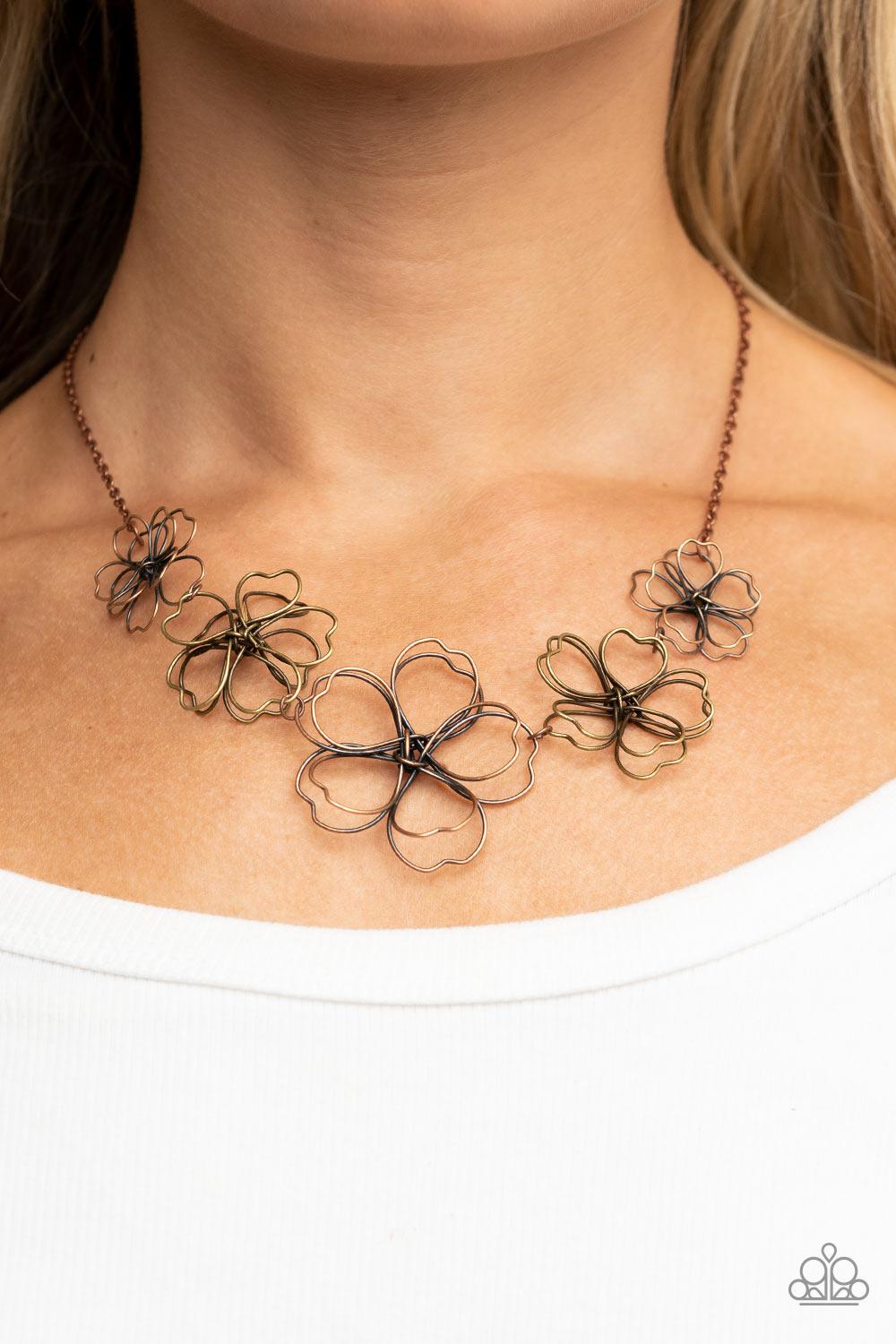 Time to GROW Copper Wire Flower Necklace-on model - CarasShop.com - $5 Jewelry by Cara Jewels