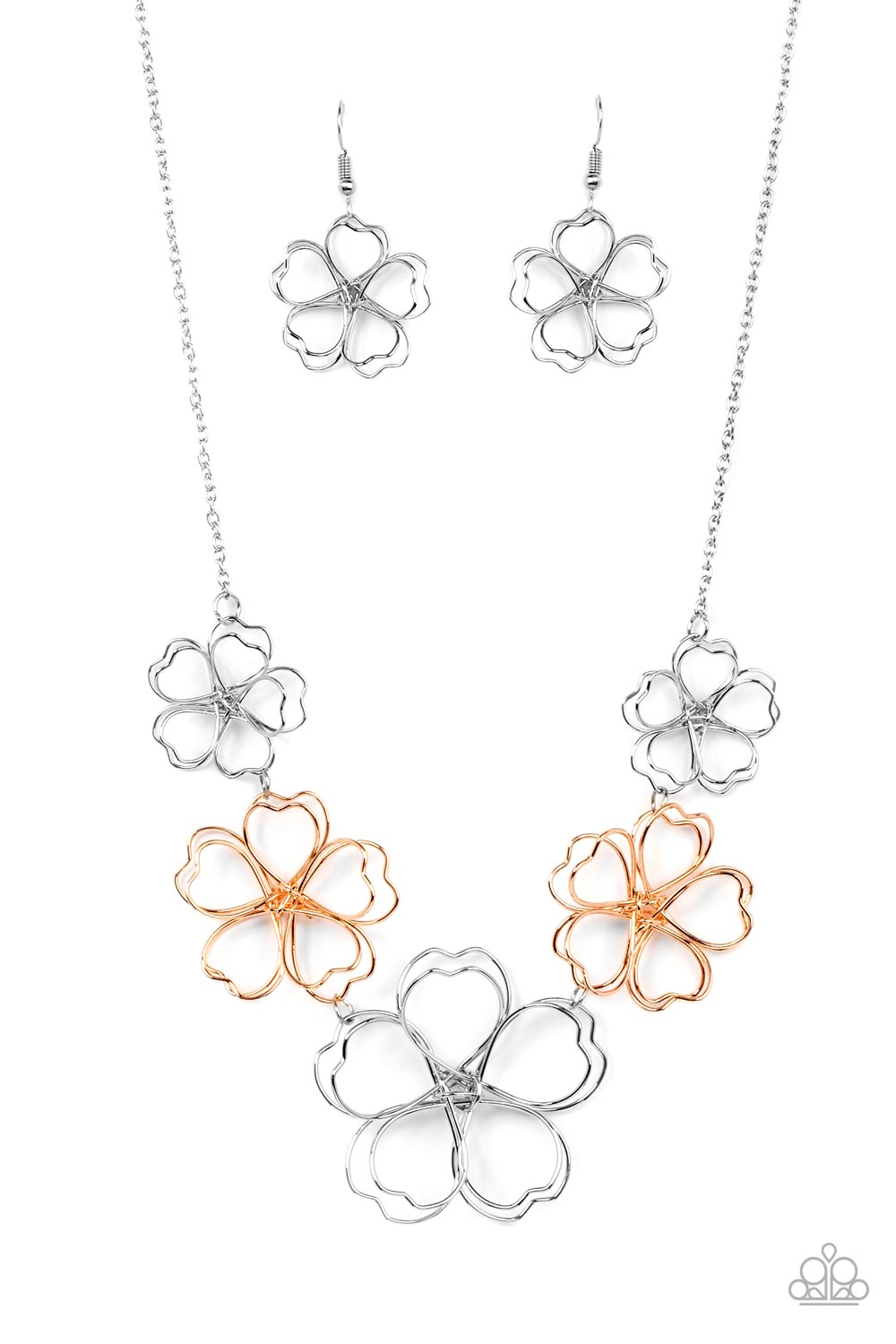 Time to GROW Silver &amp; Rose Gold Flower Necklace - Paparazzi Accessories- lightbox - CarasShop.com - $5 Jewelry by Cara Jewels