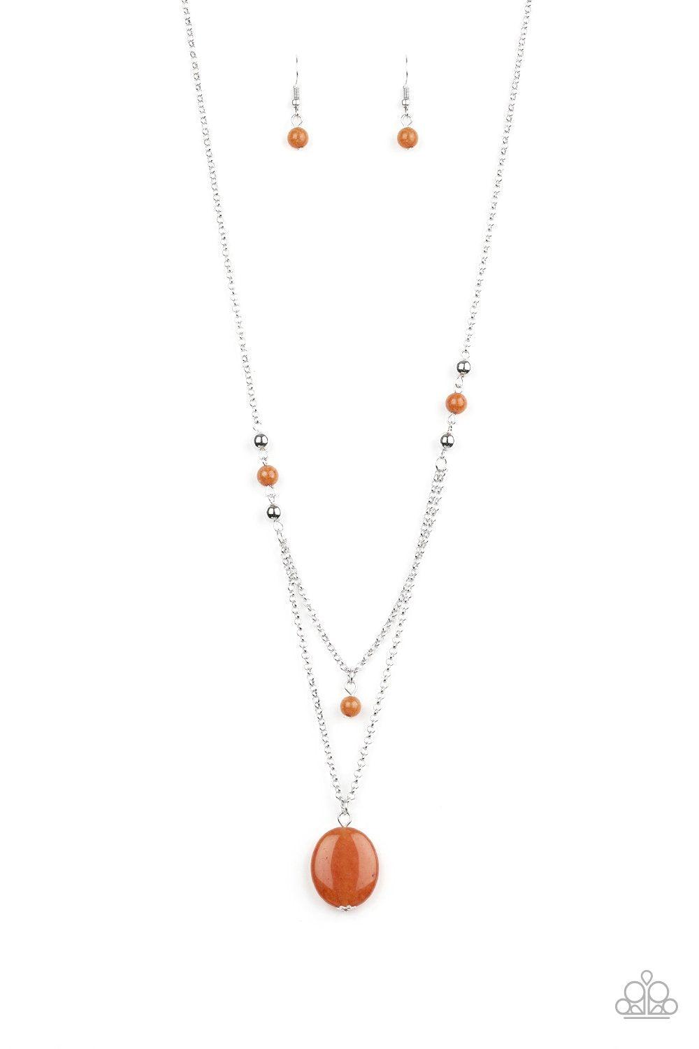 Time To Hit The ROAM Silver and Orange Stone Necklace - Paparazzi Accessories-CarasShop.com - $5 Jewelry by Cara Jewels