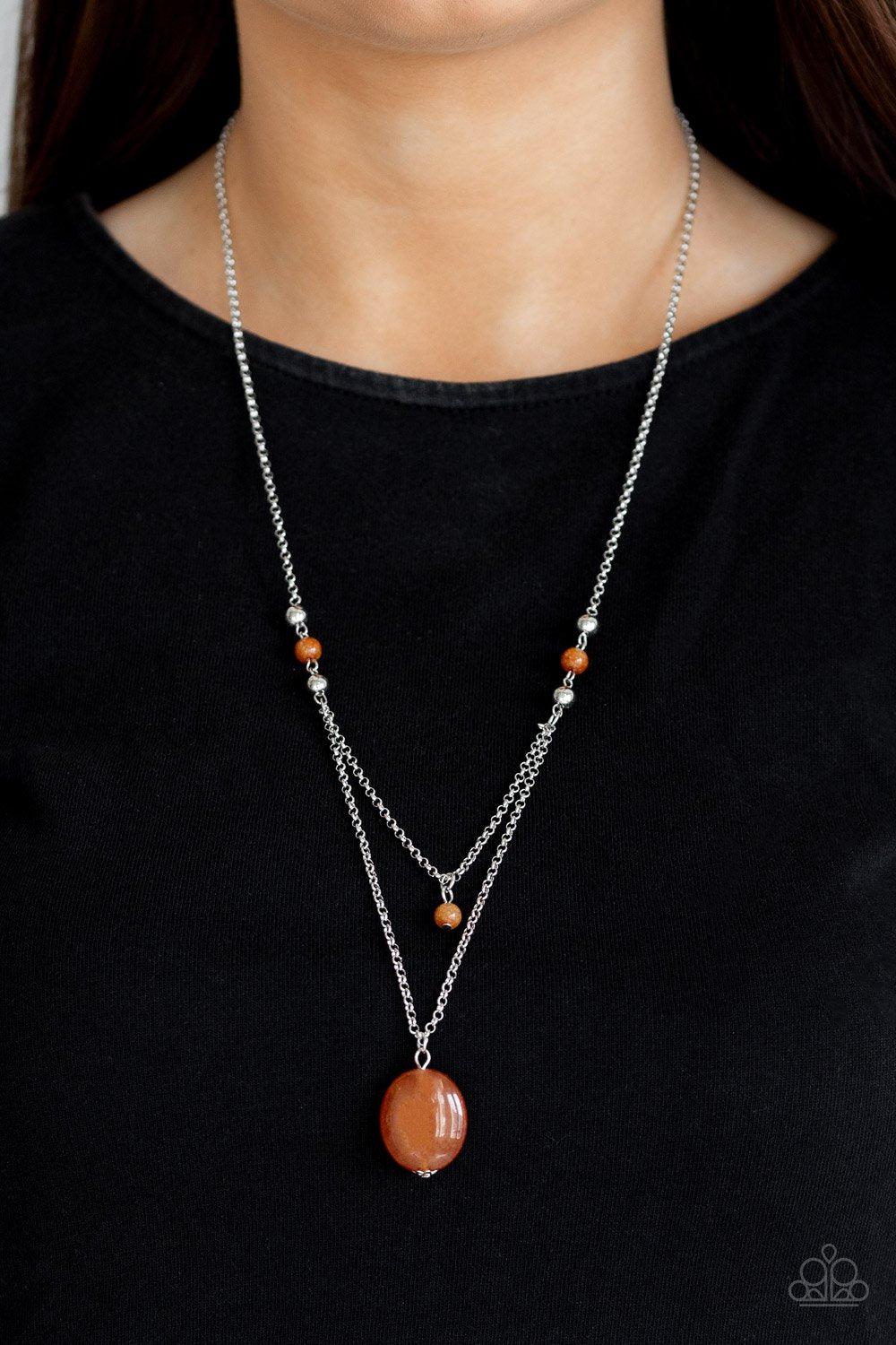Time To Hit The ROAM Silver and Orange Stone Necklace - Paparazzi Accessories-CarasShop.com - $5 Jewelry by Cara Jewels