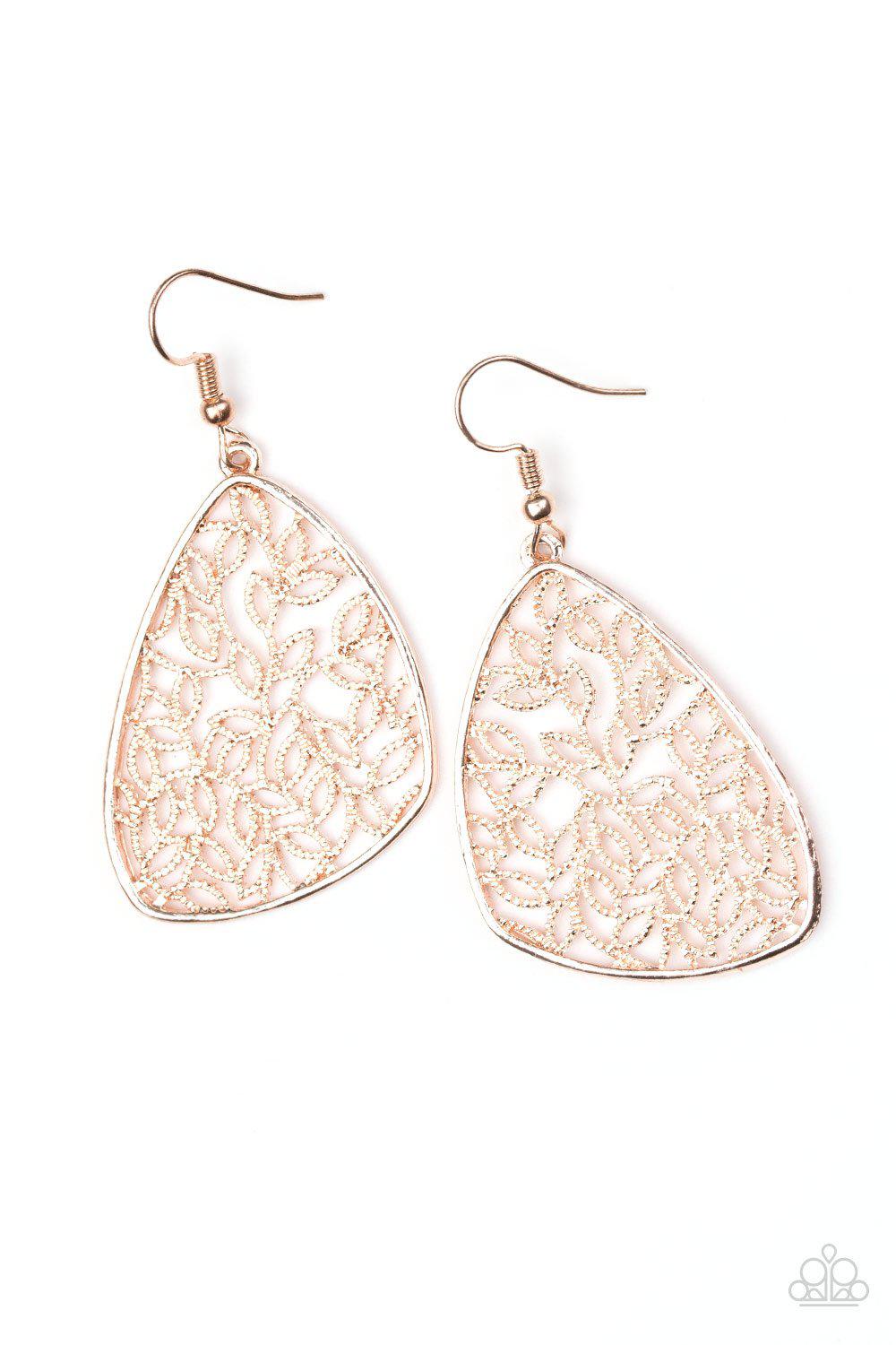 Time To LEAF Rose Gold Earrings - Paparazzi Accessories-CarasShop.com - $5 Jewelry by Cara Jewels