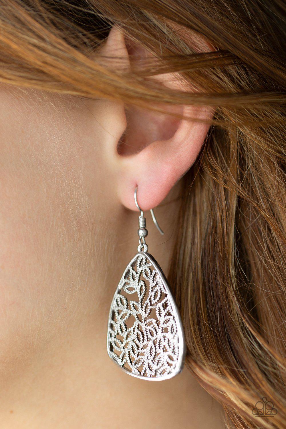 Time to LEAF Silver Earrings - Paparazzi Accessories-CarasShop.com - $5 Jewelry by Cara Jewels