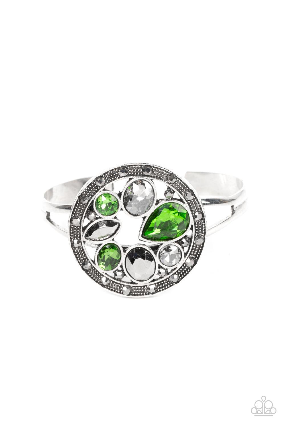 Time to Twinkle Green Rhinestone Cuff Bracelet - Paparazzi Accessories- lightbox - CarasShop.com - $5 Jewelry by Cara Jewels