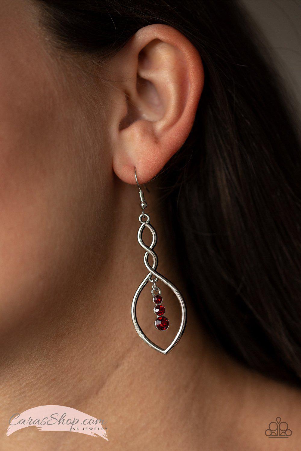 Timeless Twist Red Earrings - Paparazzi Accessories-CarasShop.com - $5 Jewelry by Cara Jewels