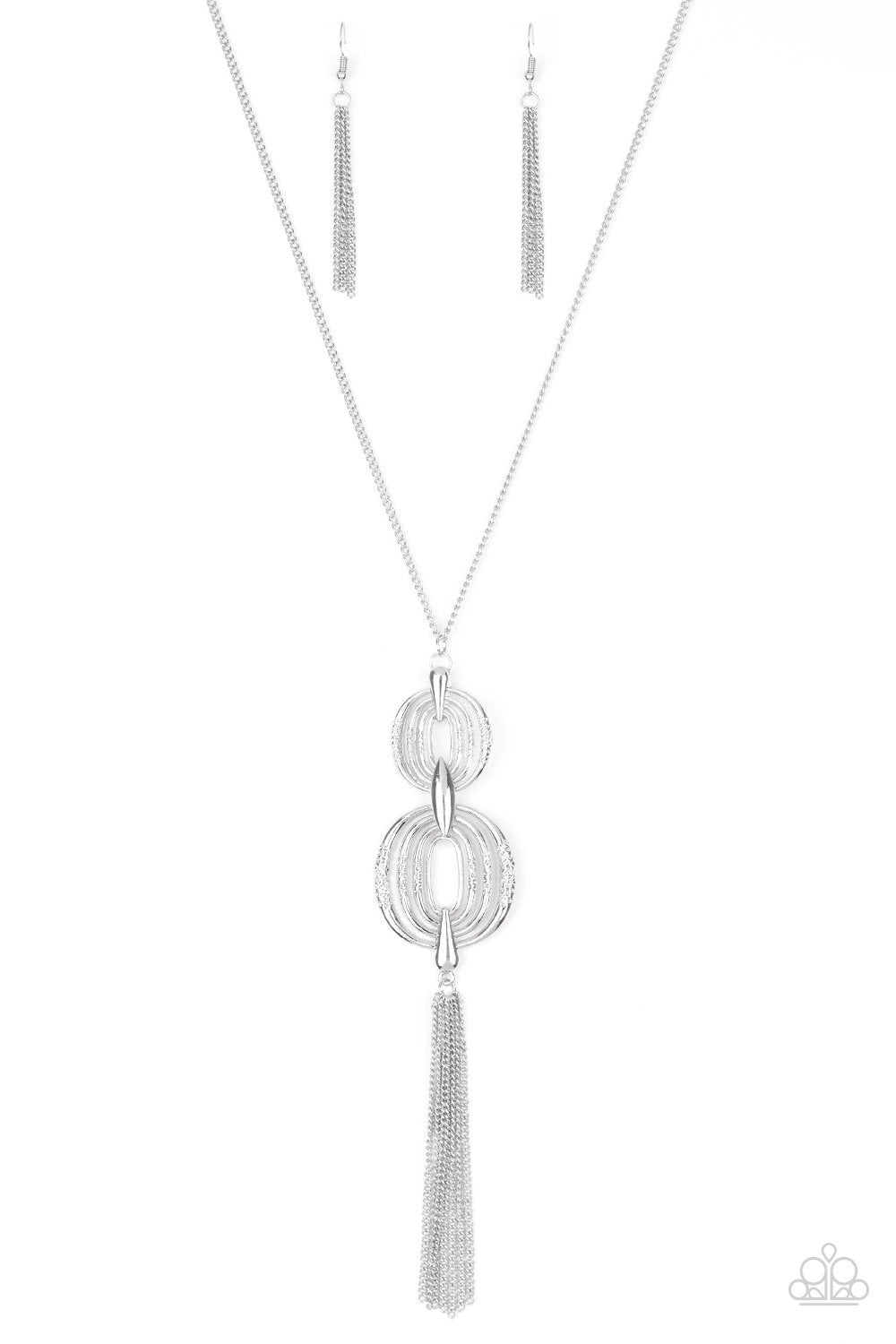 Timelessly Tasseled Silver Pendant Necklace - Paparazzi Accessories-CarasShop.com - $5 Jewelry by Cara Jewels