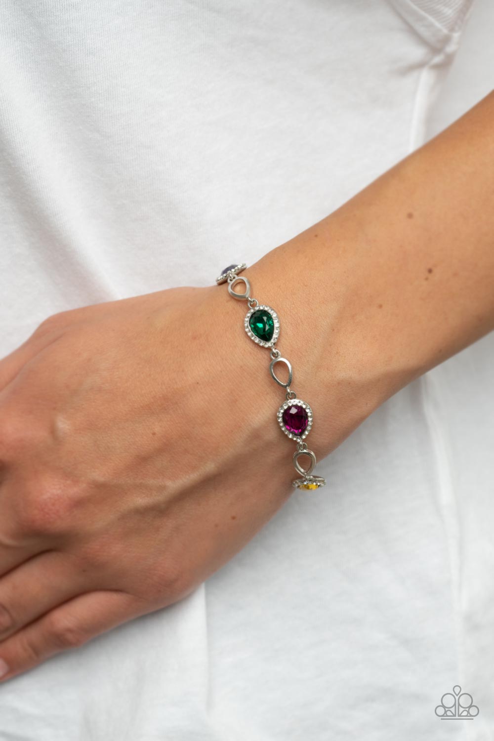 Timelessly Teary Multi Rhinestone Bracelet - Paparazzi Accessories-on model - CarasShop.com - $5 Jewelry by Cara Jewels