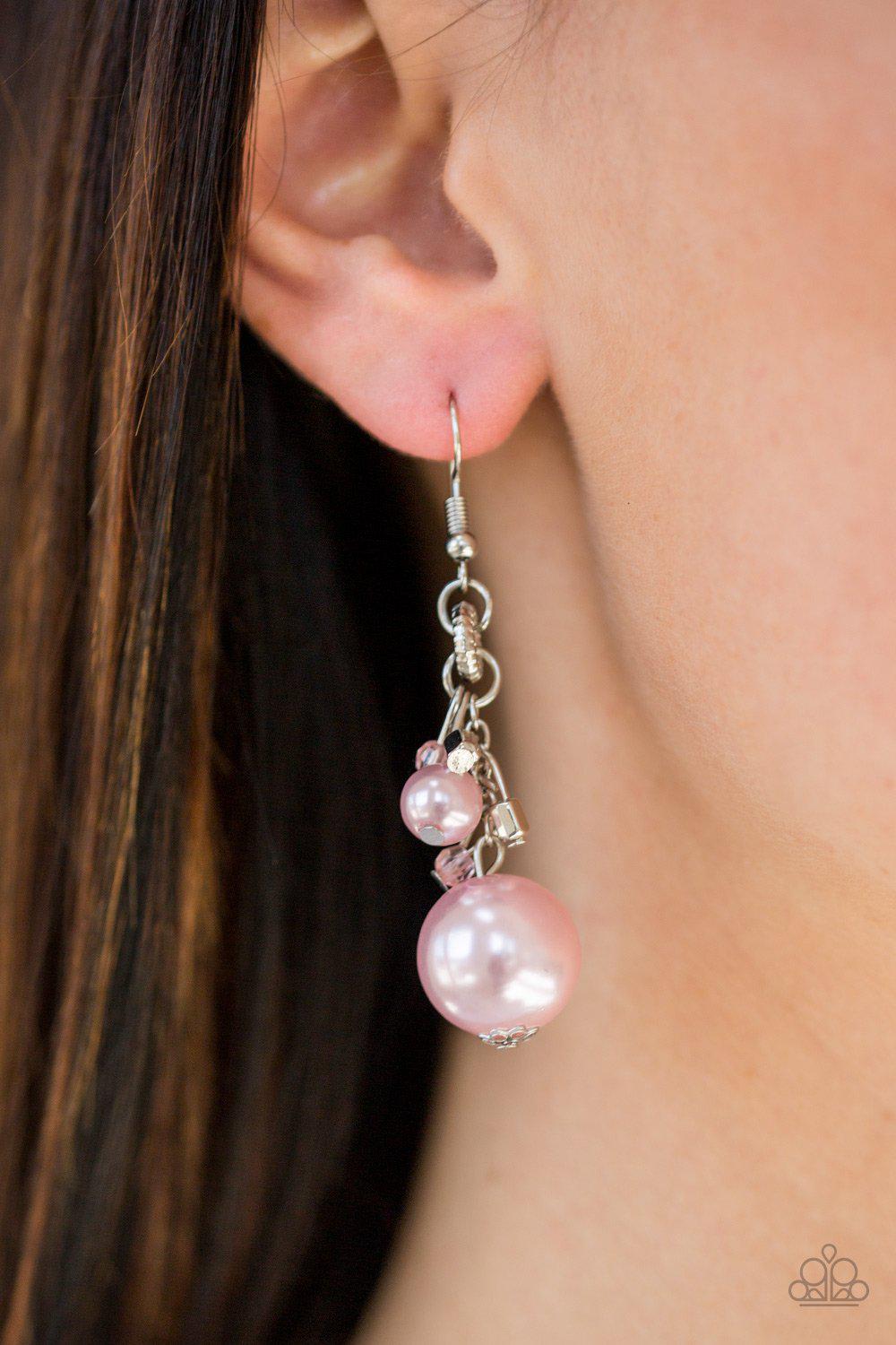 Timelessly Traditional Pink Pearl Earrings - Paparazzi Accessories - model -CarasShop.com - $5 Jewelry by Cara Jewels
