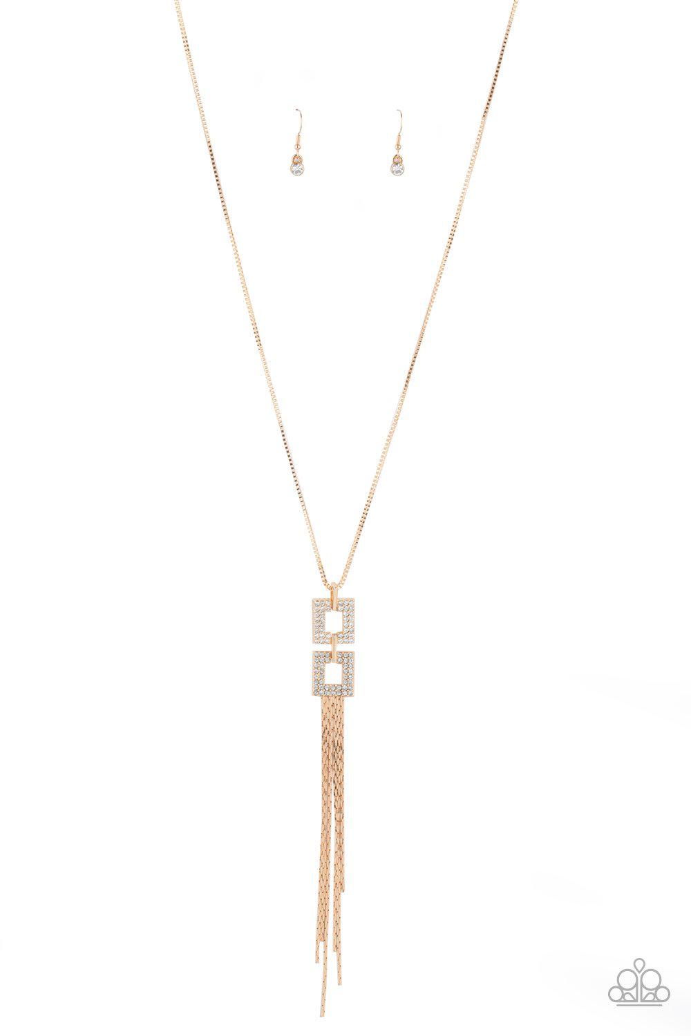 Times Square Stunner Gold Tassel Necklace - Paparazzi Accessories-CarasShop.com - $5 Jewelry by Cara Jewels