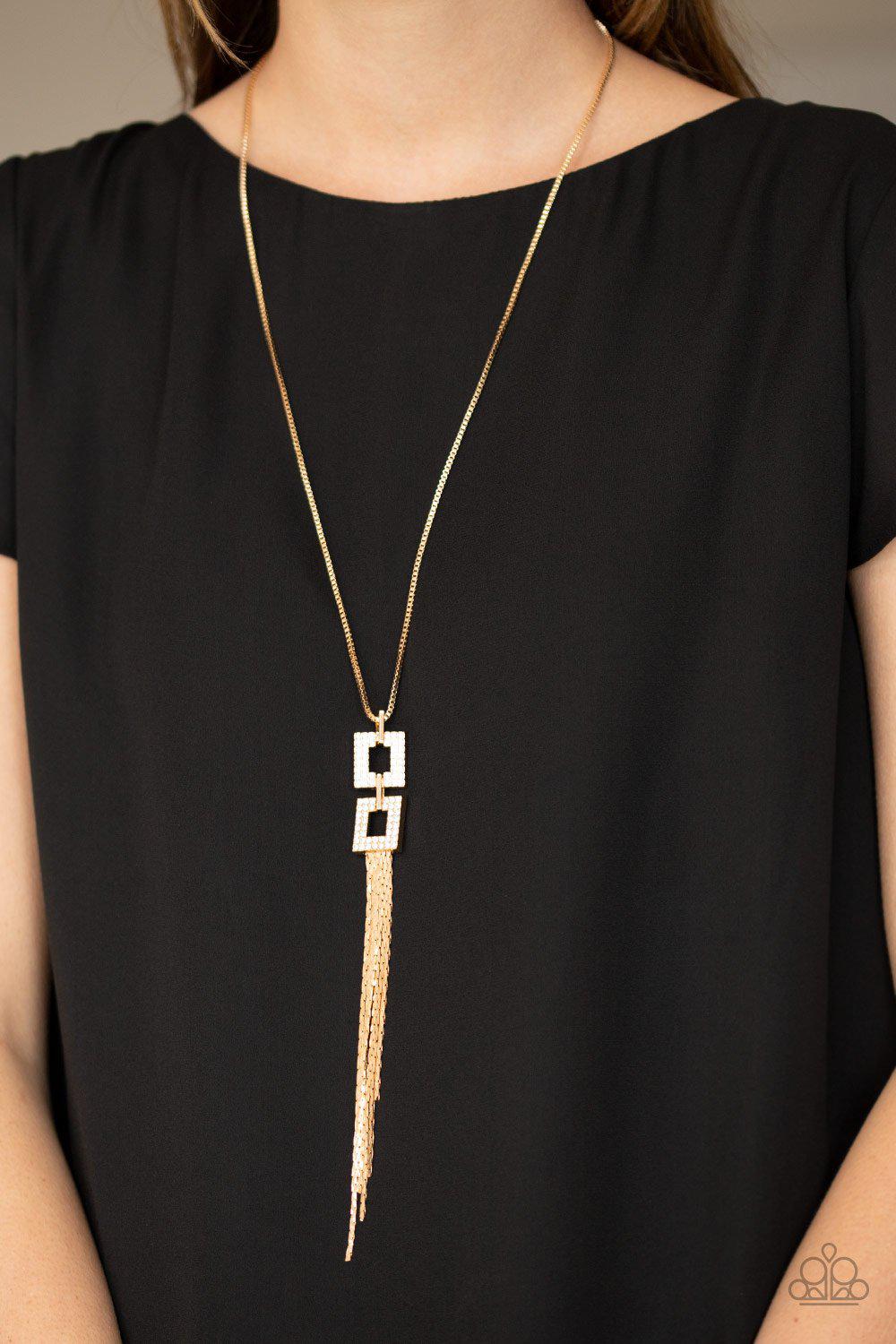 Times Square Stunner Gold Tassel Necklace - Paparazzi Accessories-CarasShop.com - $5 Jewelry by Cara Jewels