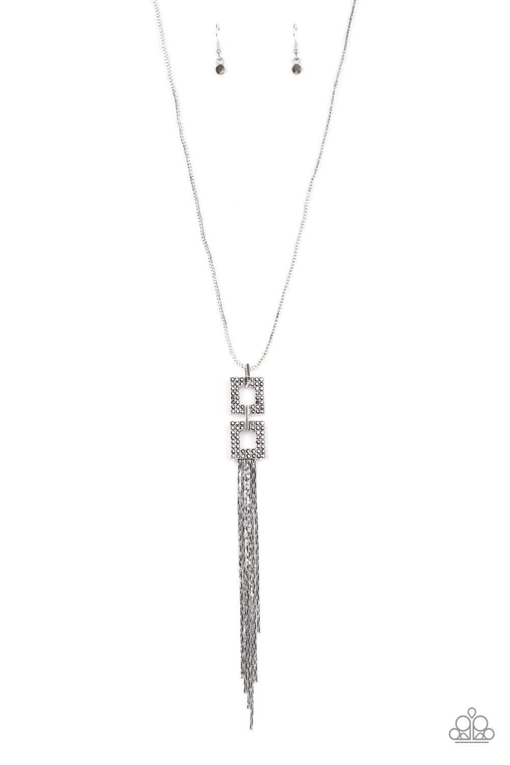 Times Square Stunner Silver Tassel Necklace - Paparazzi Accessories Convention Exclusive-CarasShop.com - $5 Jewelry by Cara Jewels