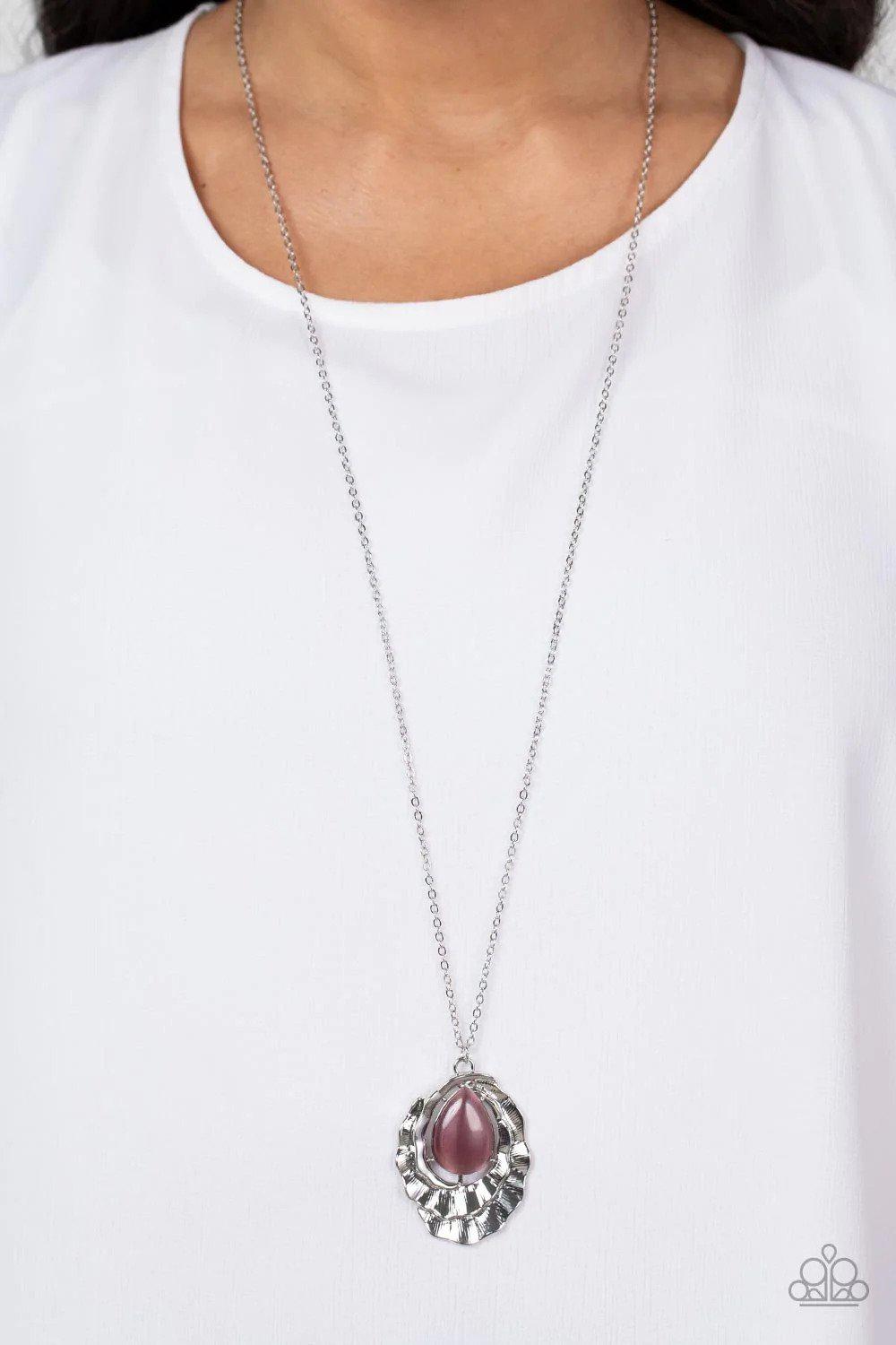 Titanic Trinket Purple Cat&#39;s Eye Stone Necklace - Paparazzi Accessories- on model - CarasShop.com - $5 Jewelry by Cara Jewels