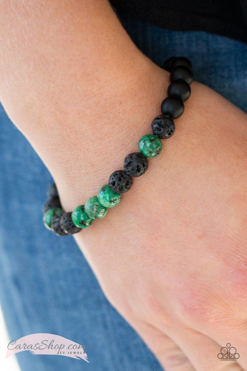 Tone Down Green and Black Stone Stretch Bracelet - Paparazzi Accessories-CarasShop.com - $5 Jewelry by Cara Jewels