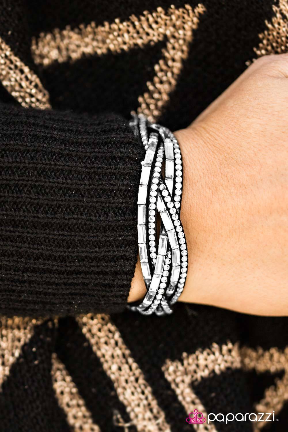 Too Cool for School Black and White Braided Urban Wrap Snap Bracelet - Paparazzi Accessories-CarasShop.com - $5 Jewelry by Cara Jewels