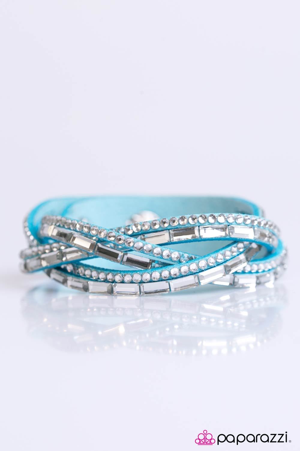 Too Cool for School Blue and White Braided Urban Wrap Snap Bracelet - Paparazzi Accessories-CarasShop.com - $5 Jewelry by Cara Jewels