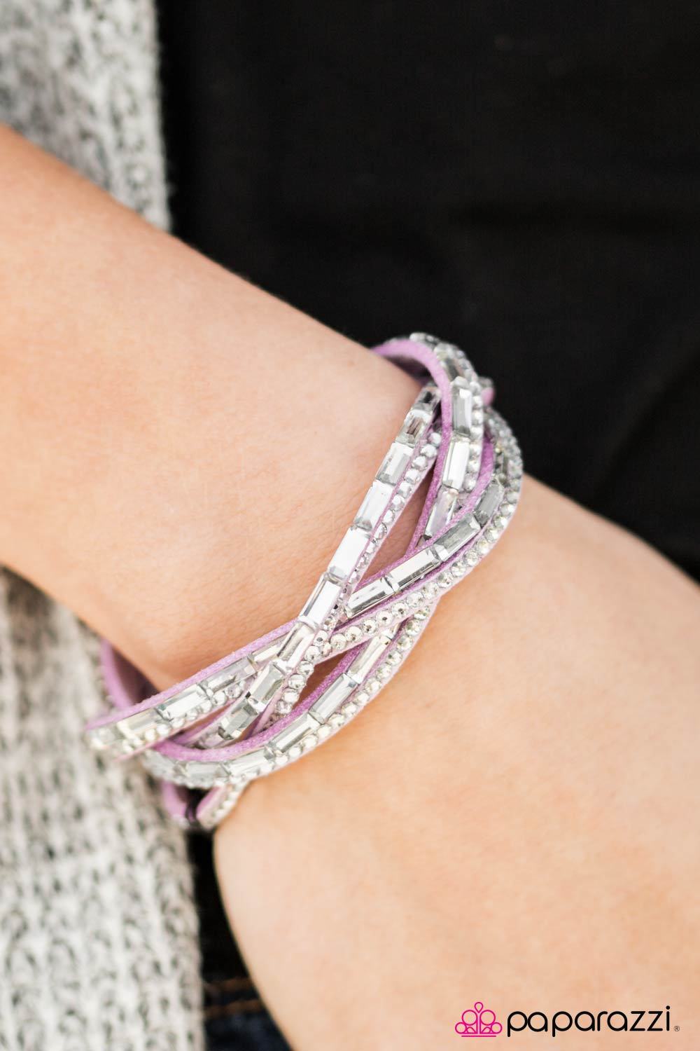 Too Cool for School Purple and White Braided Urban Wrap Snap Bracelet - Paparazzi Accessories-CarasShop.com - $5 Jewelry by Cara Jewels