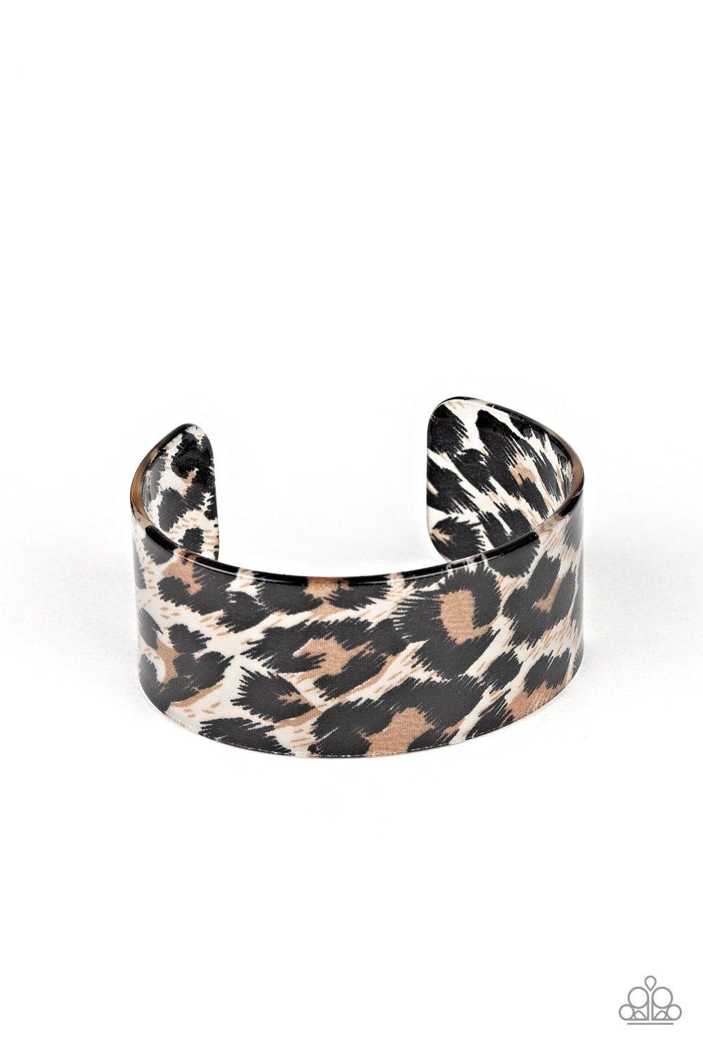 Top Cat Brown Animal Print Acrylic Cuff Bracelet - Paparazzi Accessories-CarasShop.com - $5 Jewelry by Cara Jewels