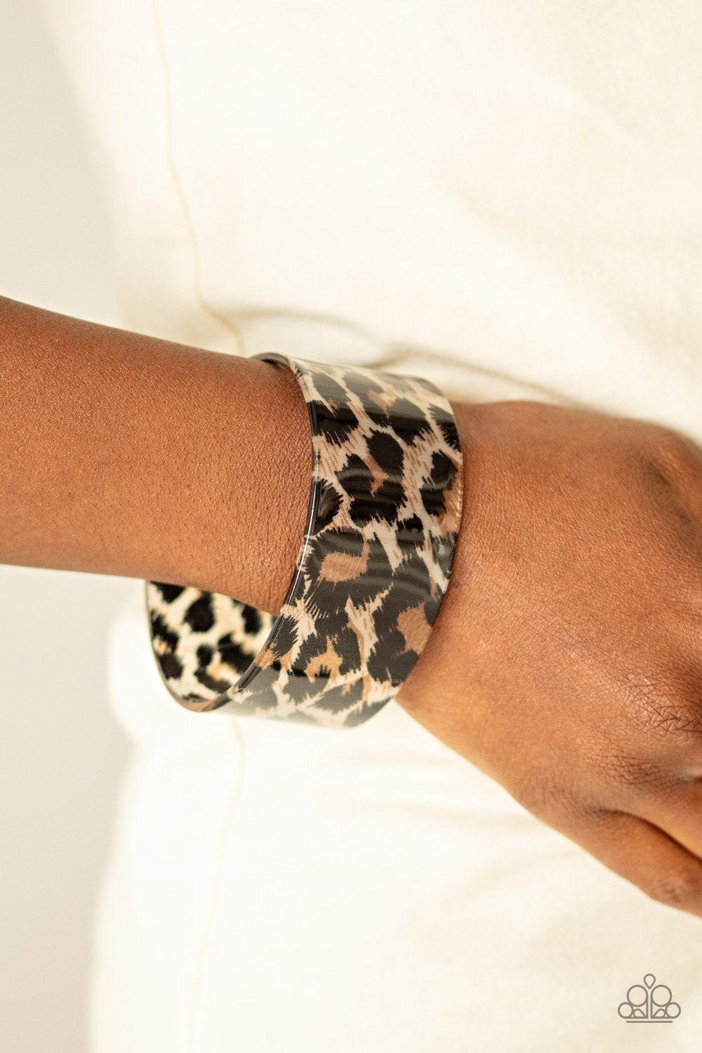Top Cat Brown Animal Print Acrylic Cuff Bracelet - Paparazzi Accessories-CarasShop.com - $5 Jewelry by Cara Jewels