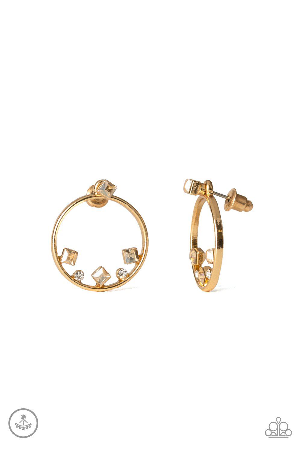 Top-Notch Twinkle Gold Double-sided Post Earrings - Paparazzi Accessories - lightbox -CarasShop.com - $5 Jewelry by Cara Jewels