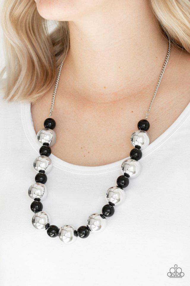 Top Pop Black and Silver Necklace - Paparazzi Accessories- model - CarasShop.com - $5 Jewelry by Cara Jewels