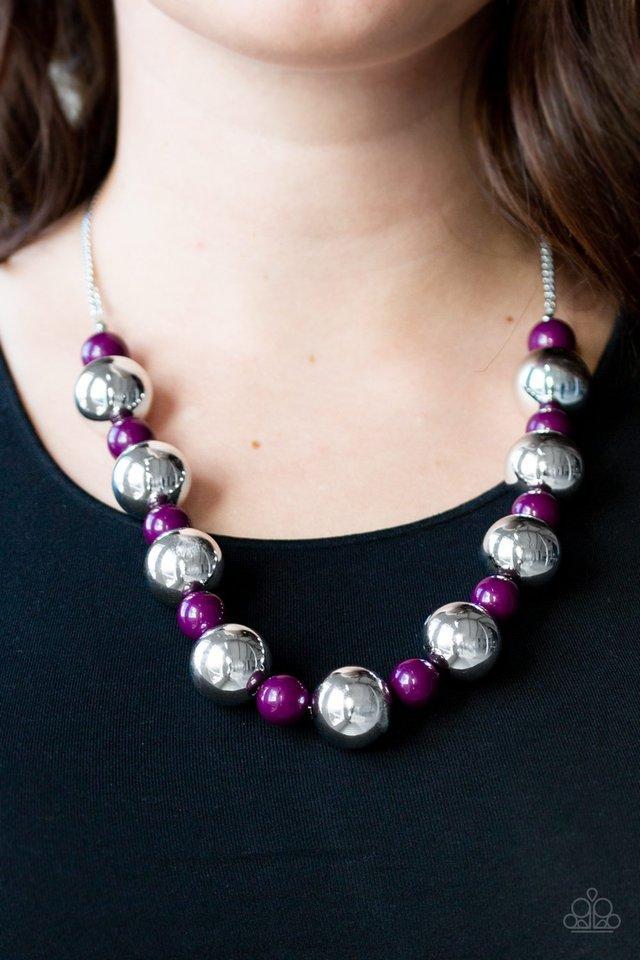 Top Pop Purple and Silver Necklace - Paparazzi Accessories - model -CarasShop.com - $5 Jewelry by Cara Jewels