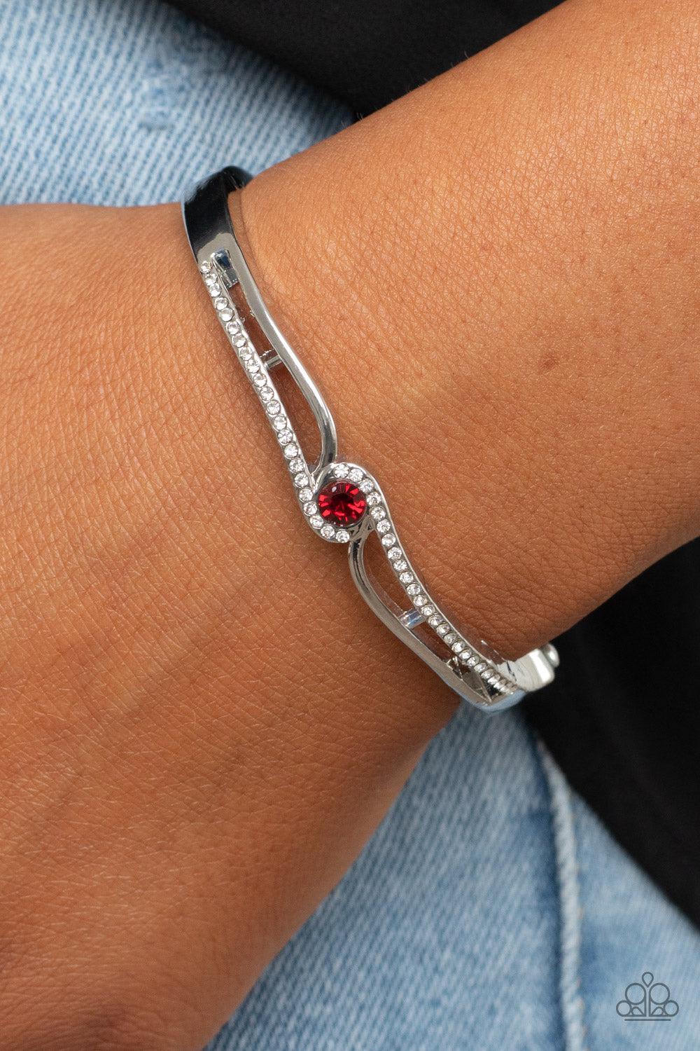 Top-Shelf Shimmer Red Rhinestone Bracelet - Paparazzi Accessories-on model - CarasShop.com - $5 Jewelry by Cara Jewels