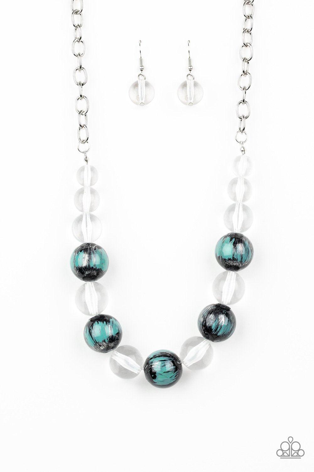 Torrid Tide Blue Acrylic Necklace and matching Earrings - Paparazzi Accessories-CarasShop.com - $5 Jewelry by Cara Jewels