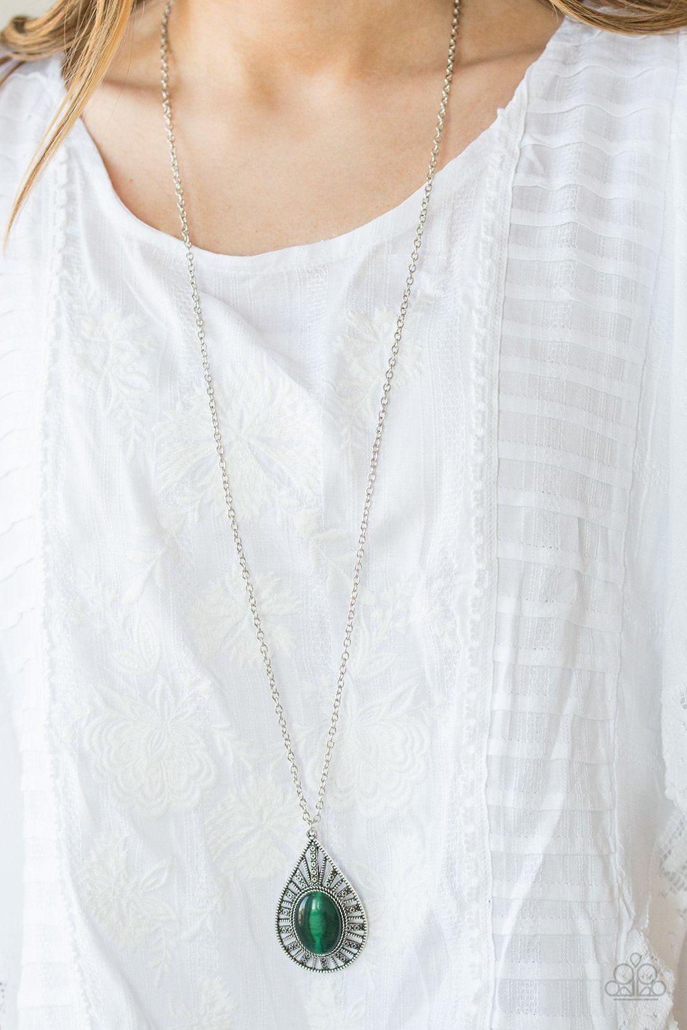 Total Tranquility Green Moonstone Necklace - Paparazzi Accessories-CarasShop.com - $5 Jewelry by Cara Jewels