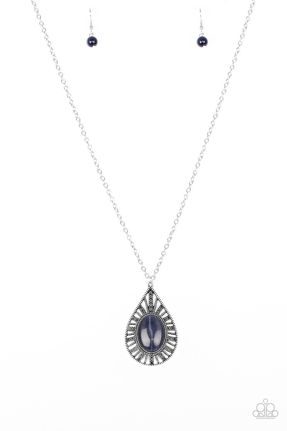 Total Tranquility Silver and Blue Moonstone Necklace - Paparazzi Accessories-CarasShop.com - $5 Jewelry by Cara Jewels