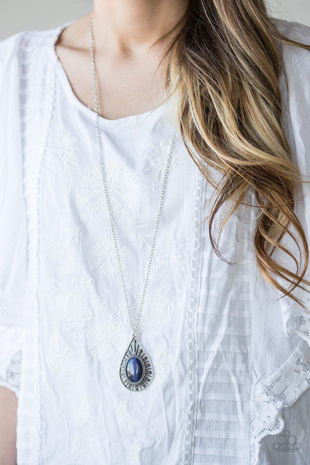 Total Tranquility Silver and Blue Moonstone Necklace - Paparazzi Accessories-CarasShop.com - $5 Jewelry by Cara Jewels