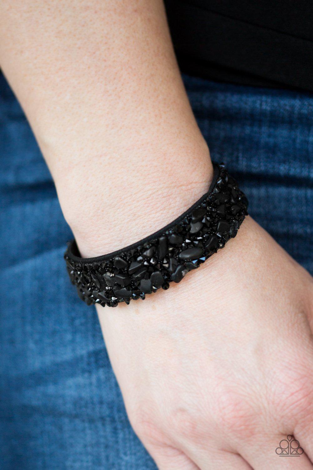 Totally Crushed It Black Crushed Stone Urban Wrap Snap Bracelet - Paparazzi Accessories-CarasShop.com - $5 Jewelry by Cara Jewels