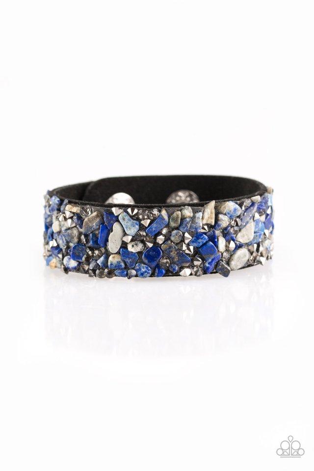 Totally Crushed It Blue Crushed Stone Urban Wrap Snap Bracelet - Paparazzi Accessories-CarasShop.com - $5 Jewelry by Cara Jewels