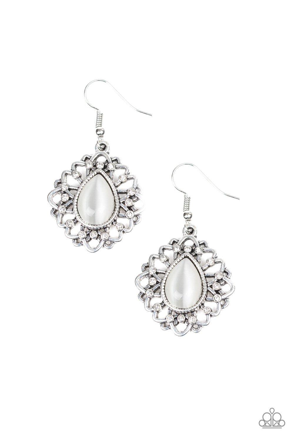 Totally GLOWN Away White Moonstone Earrings - Paparazzi Accessories-CarasShop.com - $5 Jewelry by Cara Jewels