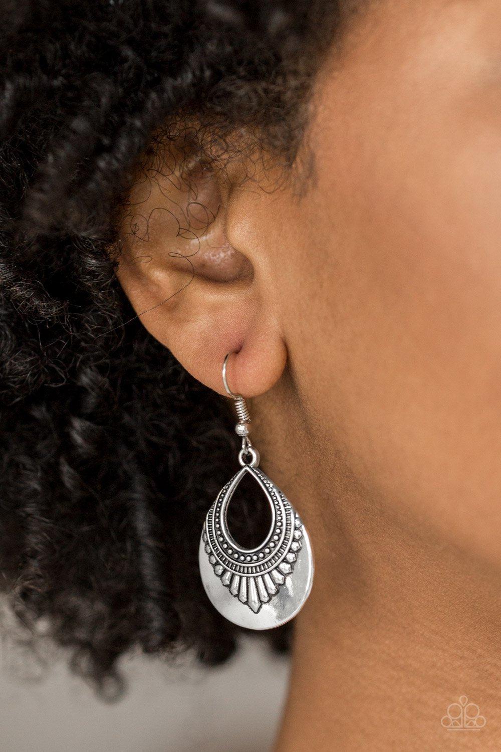 Totally Terrestrial Silver Earrings - Paparazzi Accessories - model -CarasShop.com - $5 Jewelry by Cara Jewels