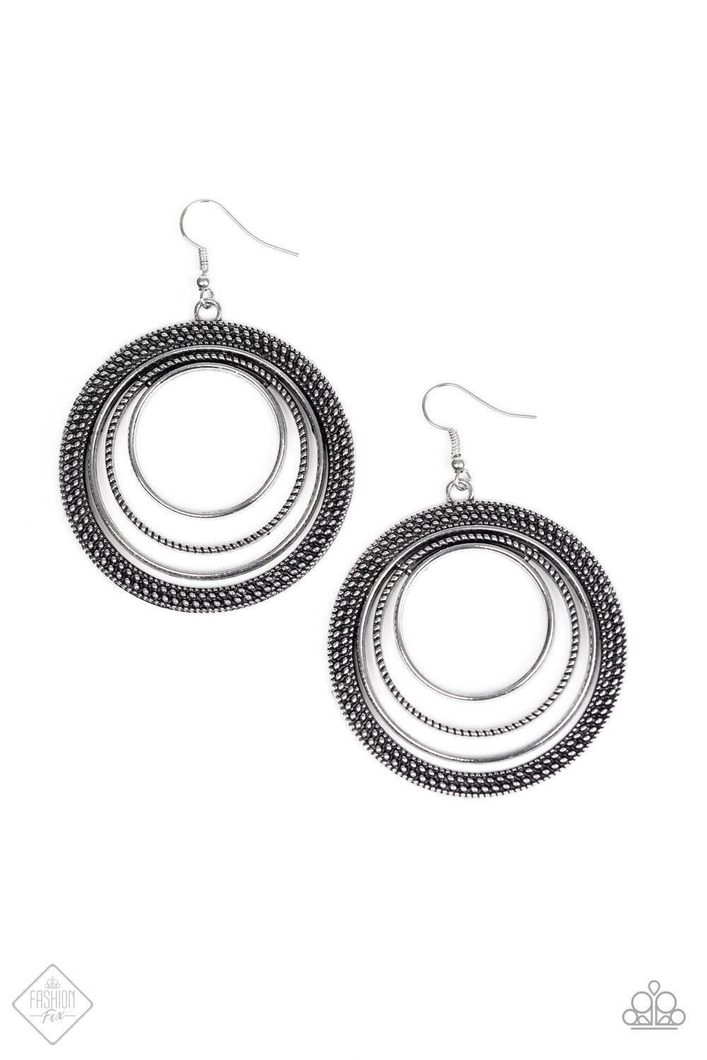 Totally Textured Silver Hoop Earrings - Paparazzi Accessories-CarasShop.com - $5 Jewelry by Cara Jewels