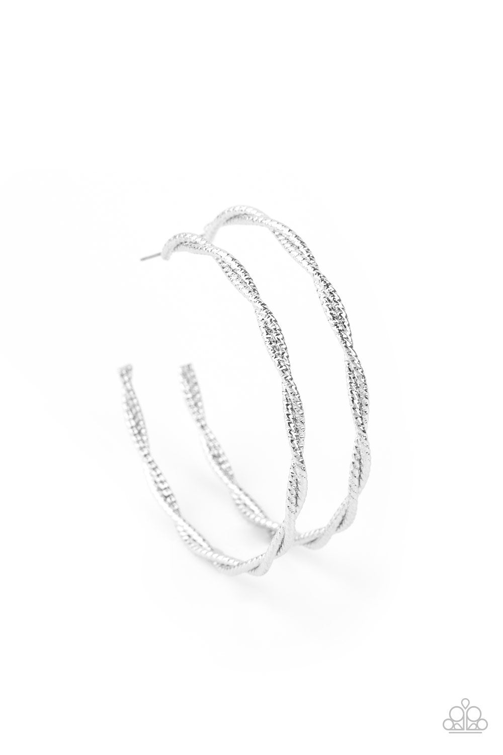 Totally Throttled Silver Hoop Earrings - Paparazzi Accessories - lightbox -CarasShop.com - $5 Jewelry by Cara Jewels