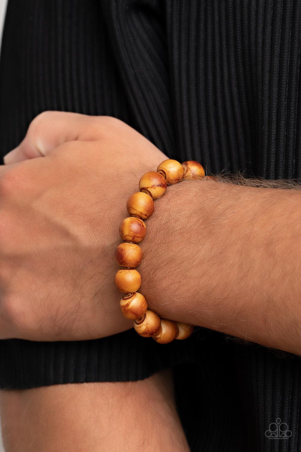Totally Timber Mill Brown Wood Bracelet - Paparazzi Accessories-on model - CarasShop.com - $5 Jewelry by Cara Jewels