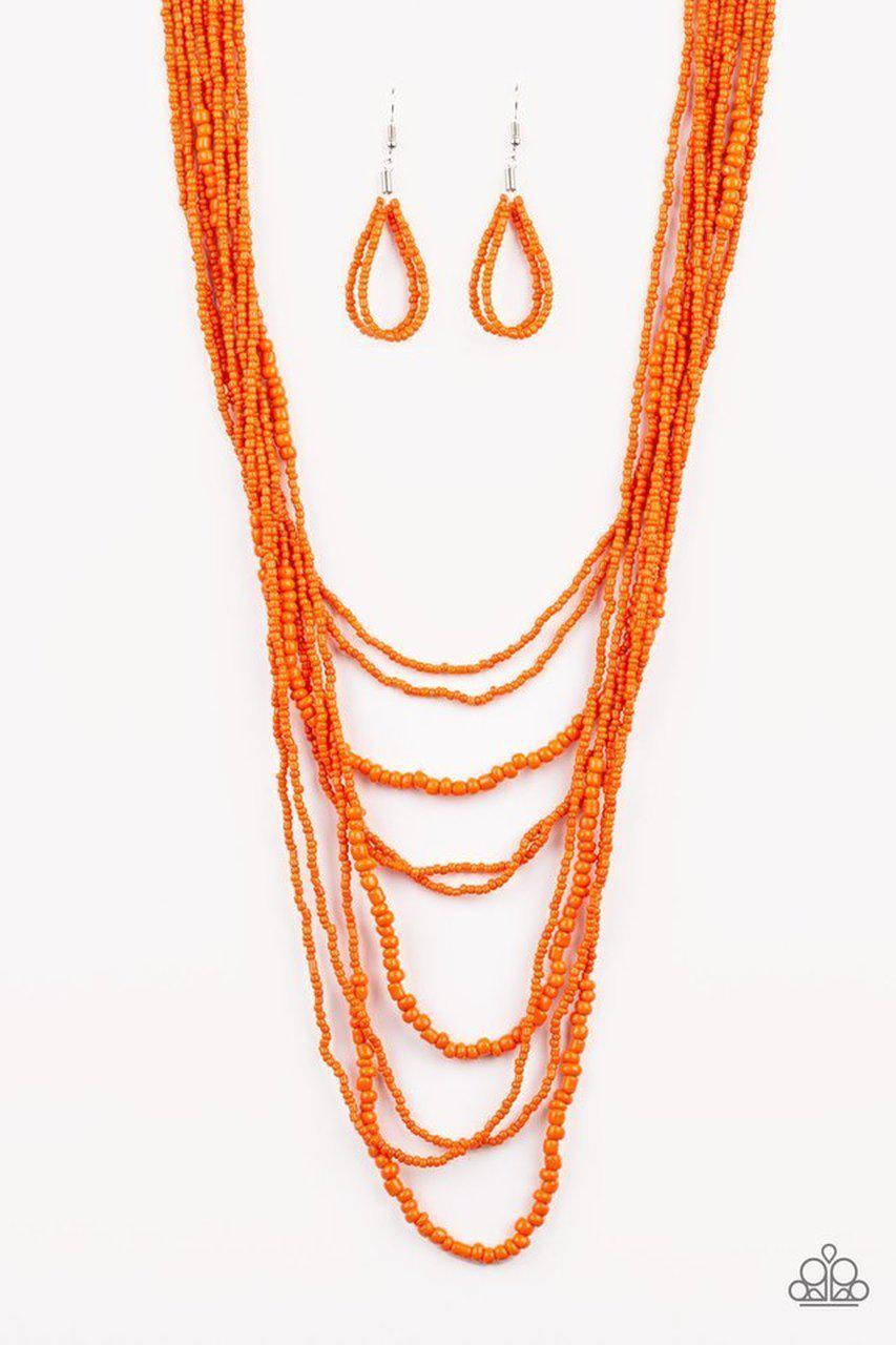 Totally Tonga Orange Seed Bead Necklace - Paparazzi Accessories-CarasShop.com - $5 Jewelry by Cara Jewels