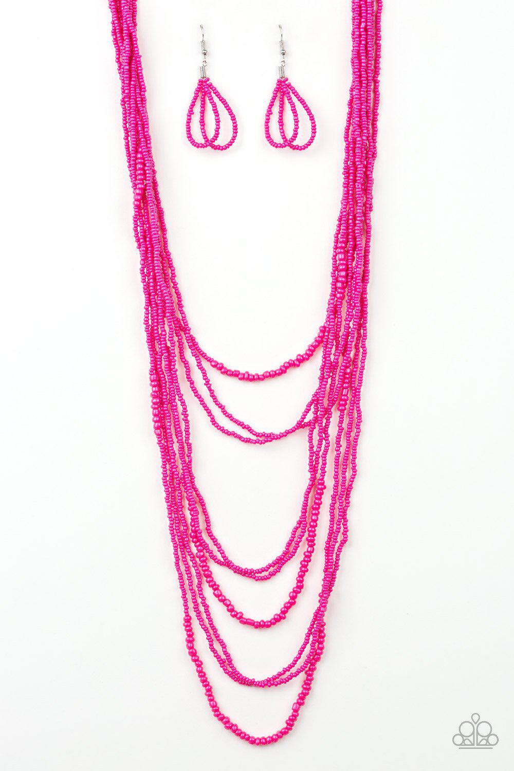 Totally Tonga Pink Seed Bead Necklace - Paparazzi Accessories - lightbox -CarasShop.com - $5 Jewelry by Cara Jewels