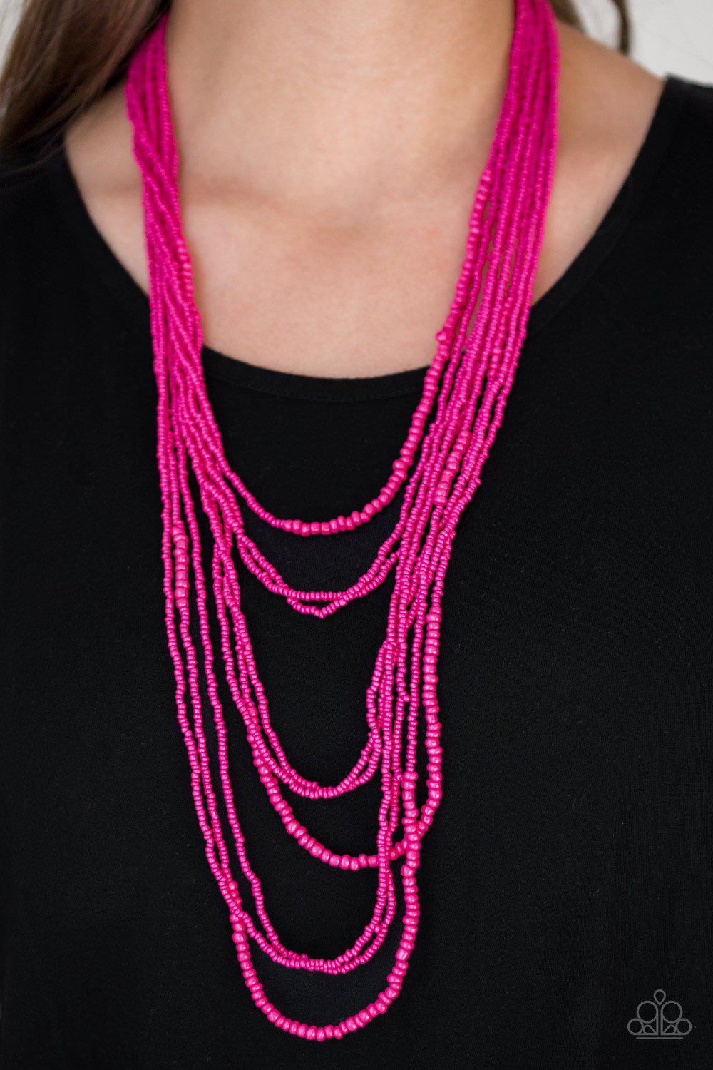 Totally Tonga Pink Seed Bead Necklace - Paparazzi Accessories - model -CarasShop.com - $5 Jewelry by Cara Jewels