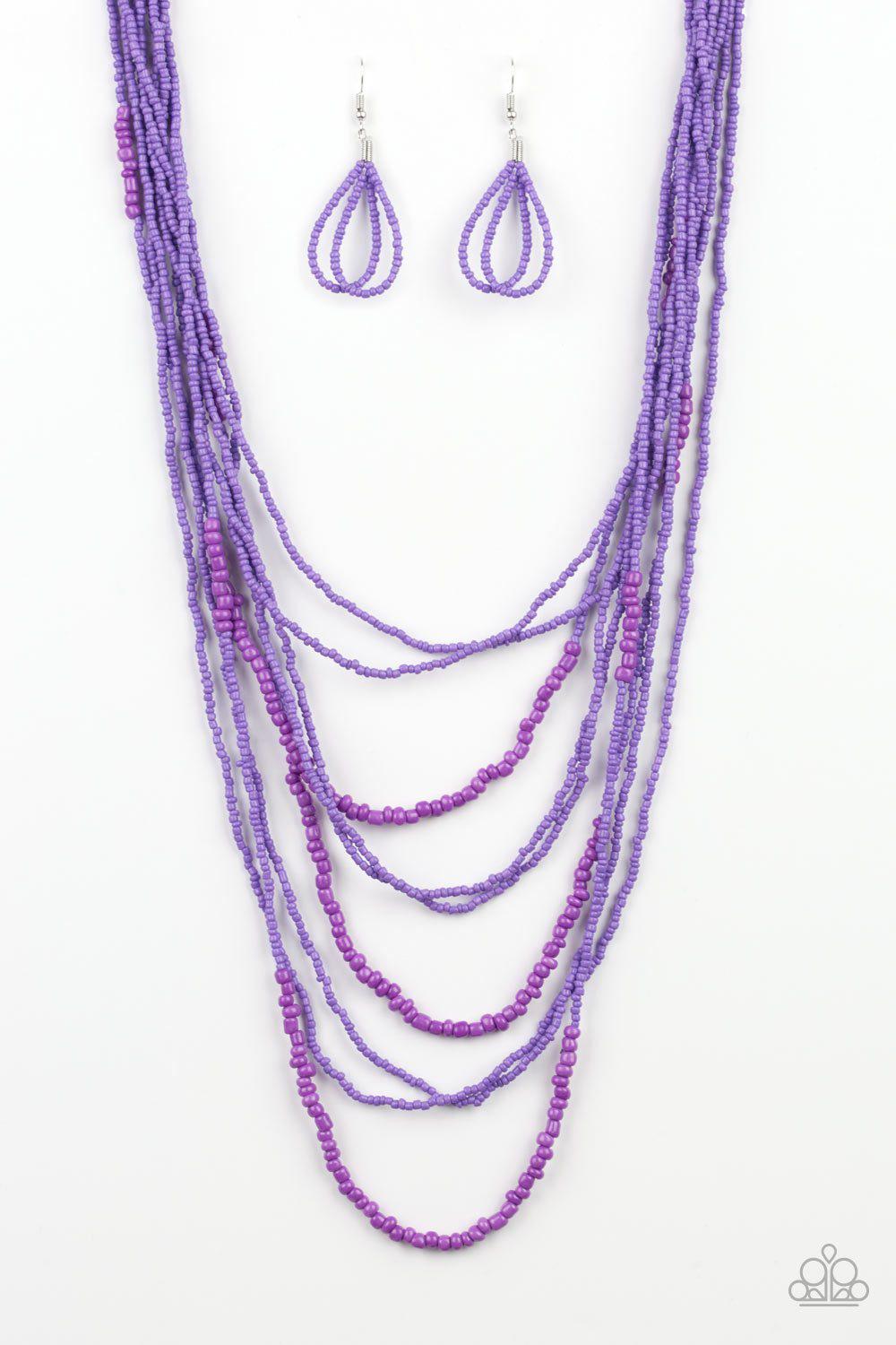 Totally Tonga Purple Seed Bead Necklace and matching Earrings - Paparazzi Accessories-CarasShop.com - $5 Jewelry by Cara Jewels
