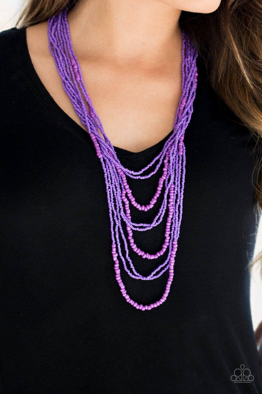 Totally Tonga Purple Seed Bead Necklace and matching Earrings - Paparazzi Accessories-CarasShop.com - $5 Jewelry by Cara Jewels