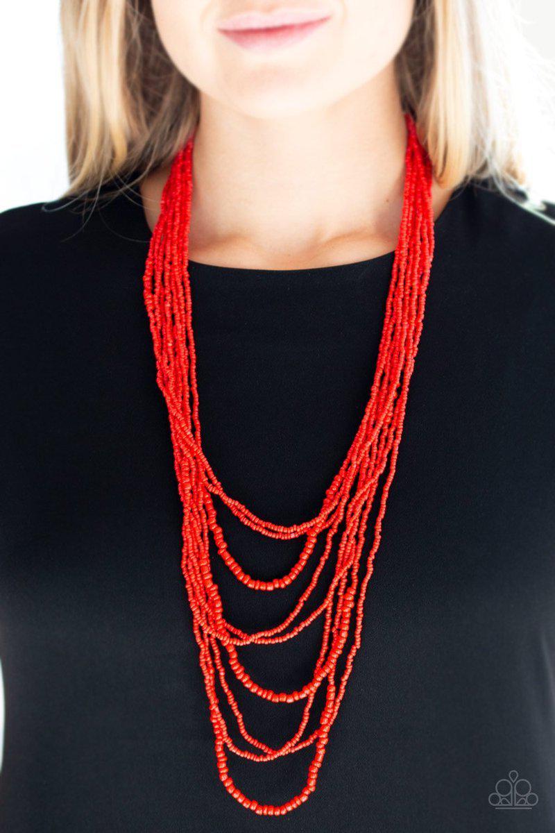 Totally Tonga Red Seed Bead Necklace - Paparazzi Accessories-CarasShop.com - $5 Jewelry by Cara Jewels