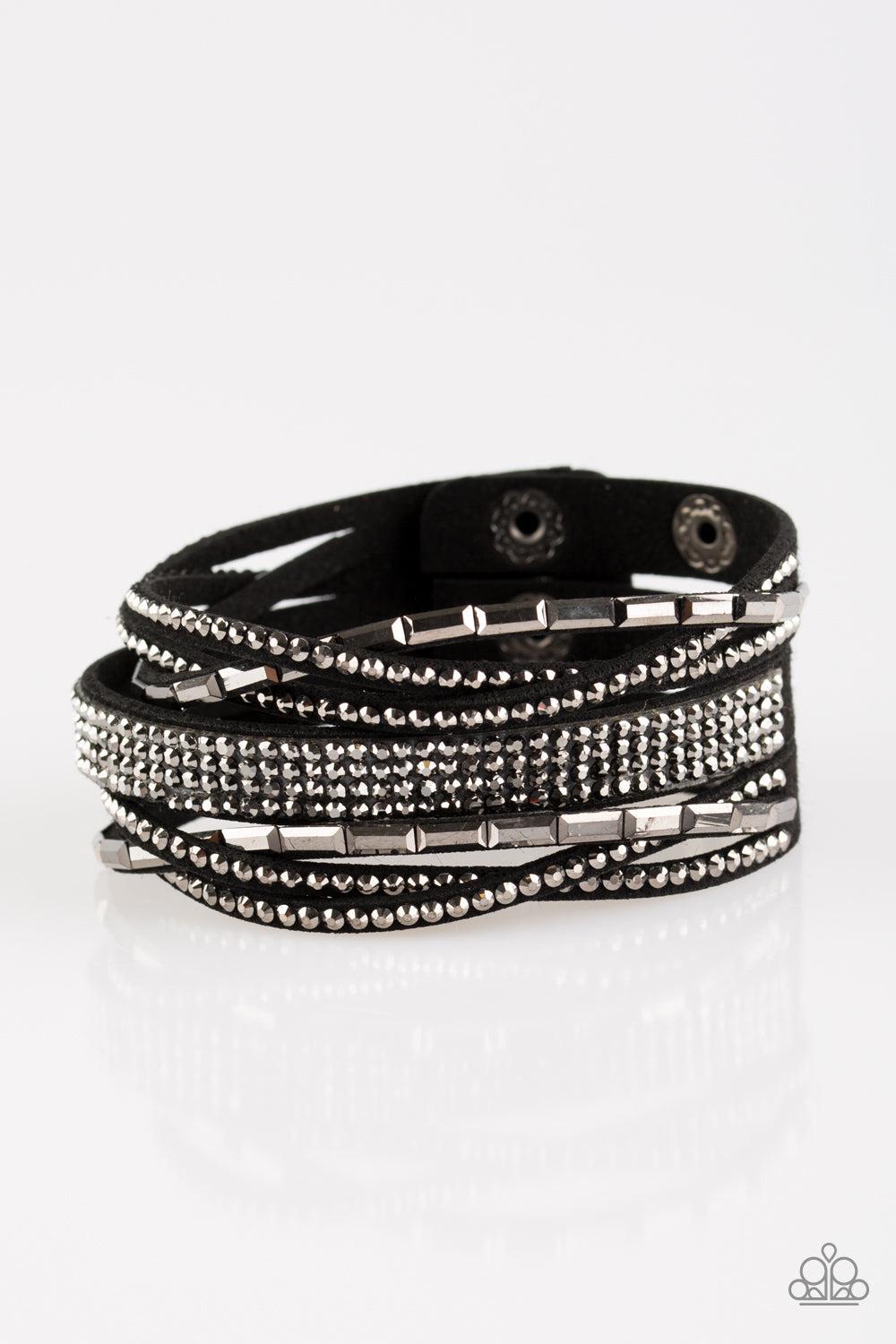 Tough Girl Glamour Black &amp; Hematite Wrap Bracelet - Paparazzi Accessories- lightbox - CarasShop.com - $5 Jewelry by Cara Jewels