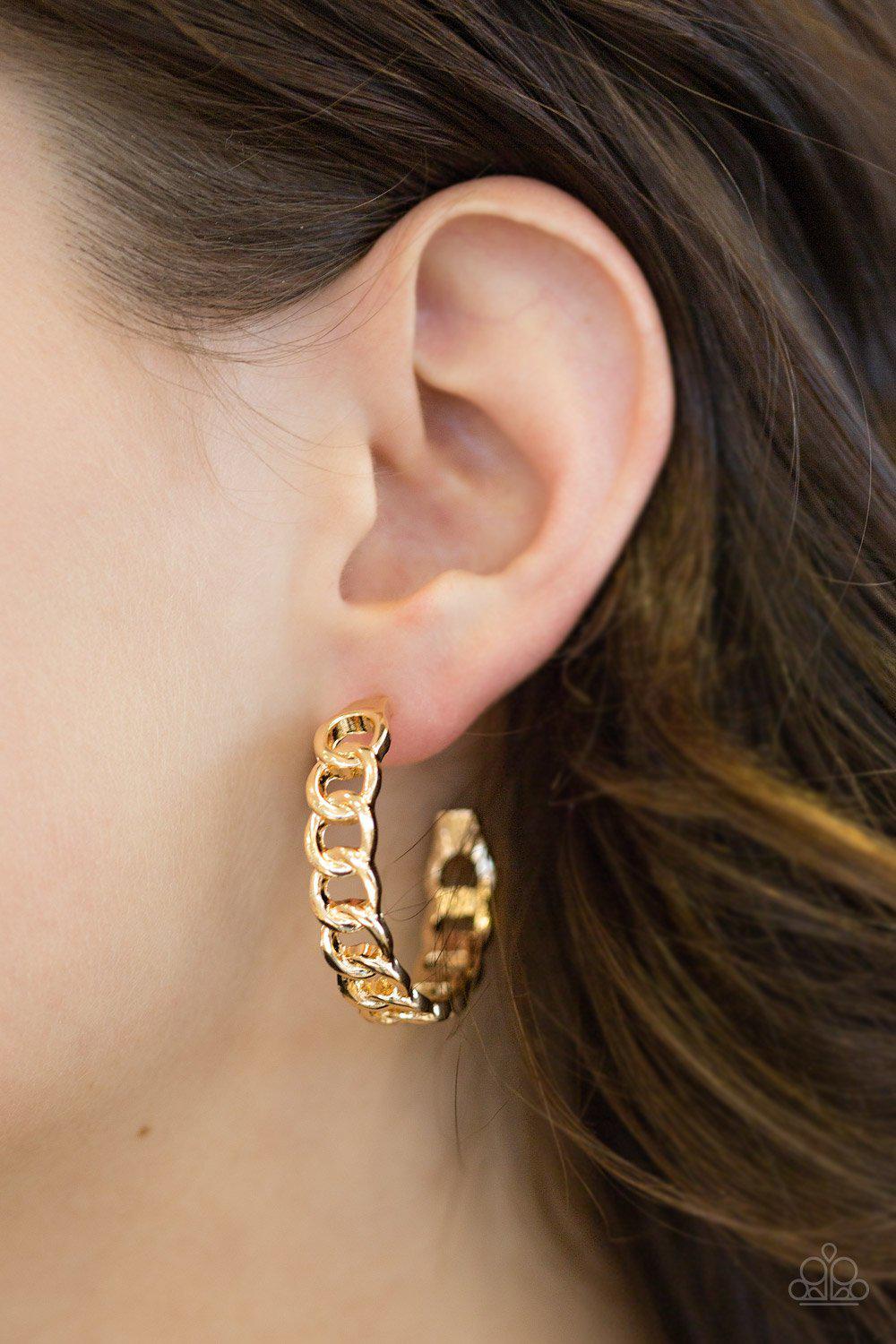 Track Record Gold Hoop Earrings - Paparazzi Accessories-CarasShop.com - $5 Jewelry by Cara Jewels