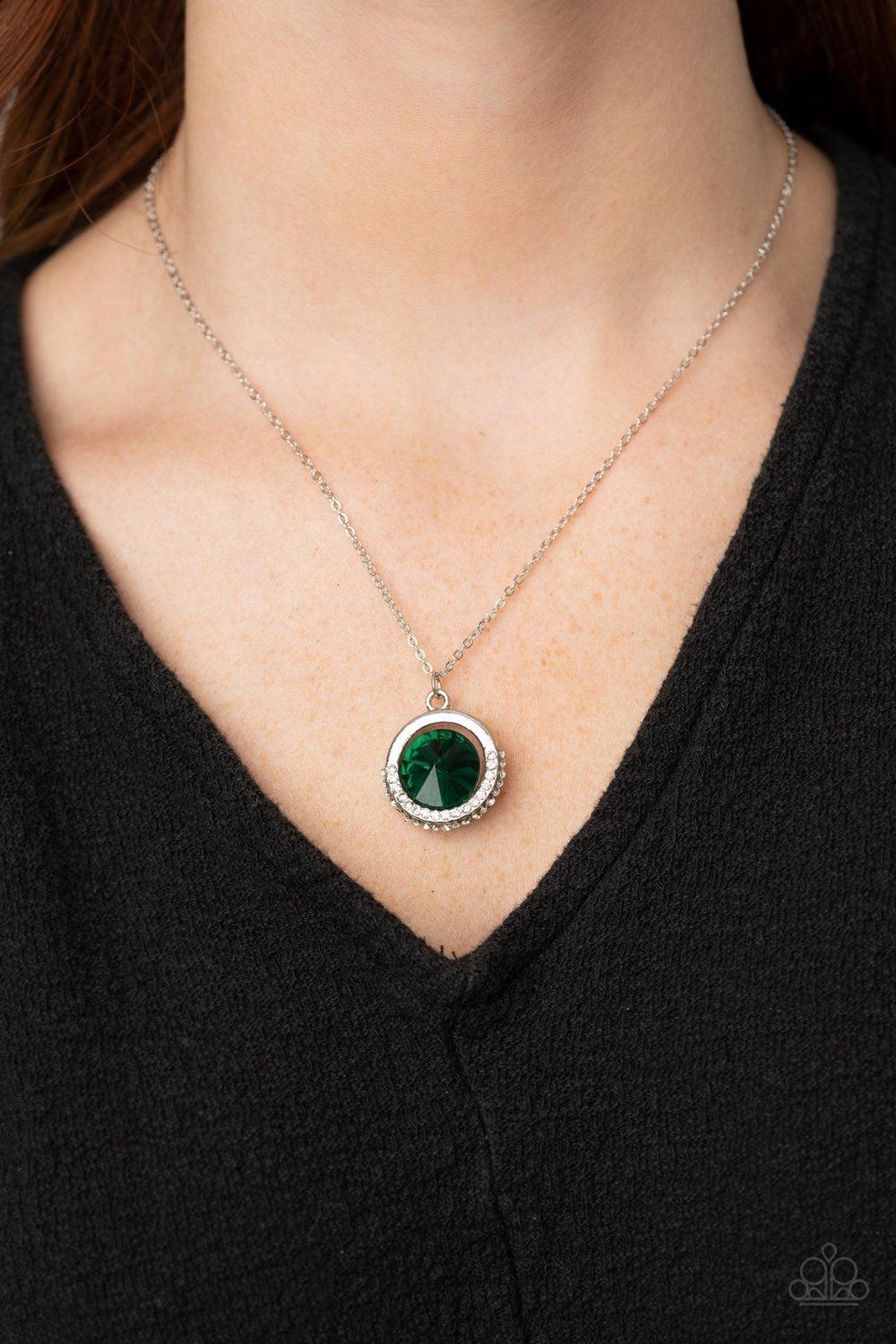 Trademark Twinkle Green Rhinestone Necklace - Paparazzi Accessories - model -CarasShop.com - $5 Jewelry by Cara Jewels