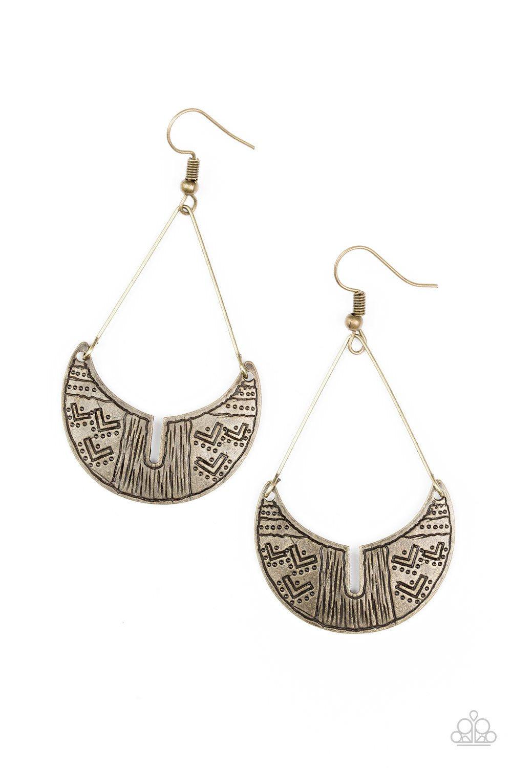 Trading Post Trending Brass Earrings - Paparazzi Accessories-CarasShop.com - $5 Jewelry by Cara Jewels