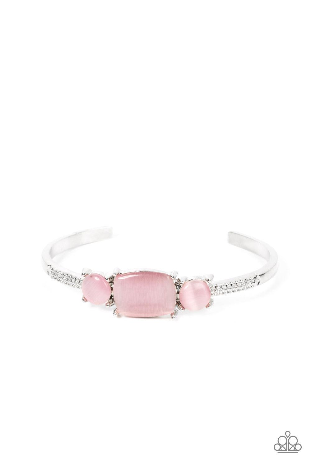 Tranquil Treasure Pink Cat&#39;s Eye Stone Cuff Bracelet - Paparazzi Accessories- lightbox - CarasShop.com - $5 Jewelry by Cara Jewels