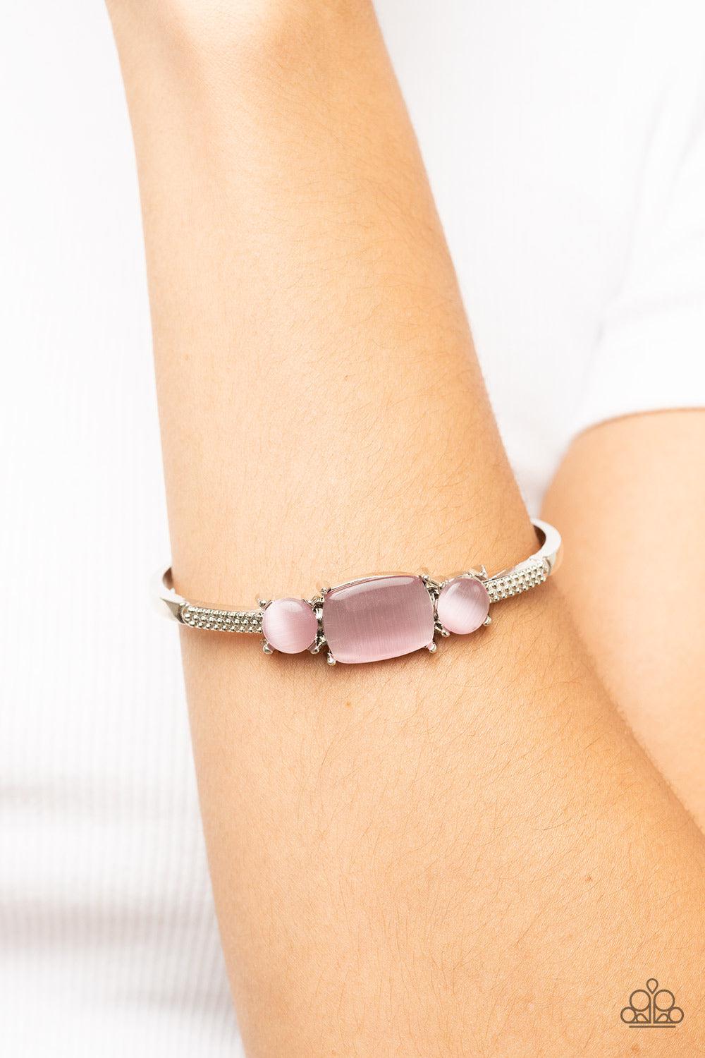 Tranquil Treasure Pink Cat&#39;s Eye Stone Cuff Bracelet - Paparazzi Accessories-on model - CarasShop.com - $5 Jewelry by Cara Jewels