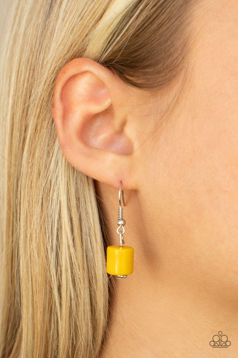 Tranquil Trendsetter Yellow and Brown Abstract Acrylic Necklace - Paparazzi Accessories 2021 Convention Exclusive - free matching earrings - CarasShop.com - $5 Jewelry by Cara Jewels